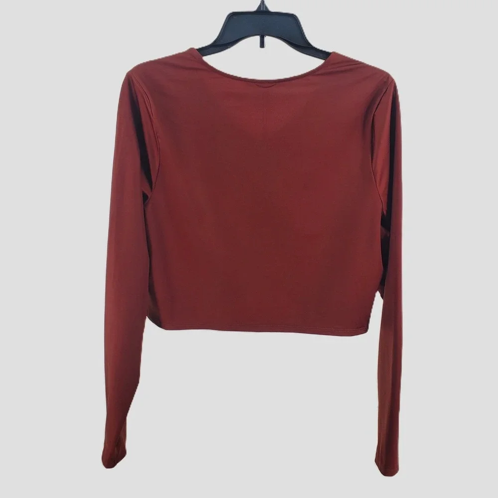 CALIA‎ Womens XXL Ruched Rash Guard Swim Top Red Brown Shine Long Sleeve UPF 50